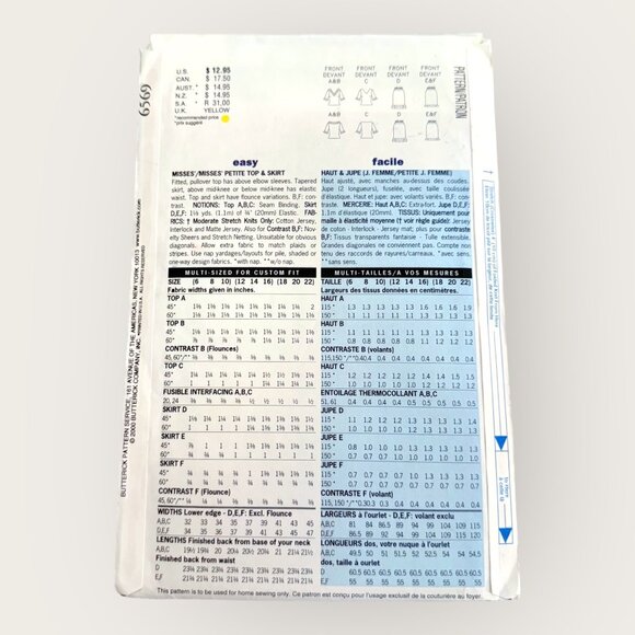 Vintage 2000s Butterick Sewing Pattern 6569 Misses Top Skirt Size 6-10 - Picture 2 of 2
